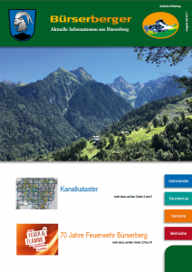 Ein grünes Plakat mit einem Bild von Bergen und dem Wort Bürserberger darauf